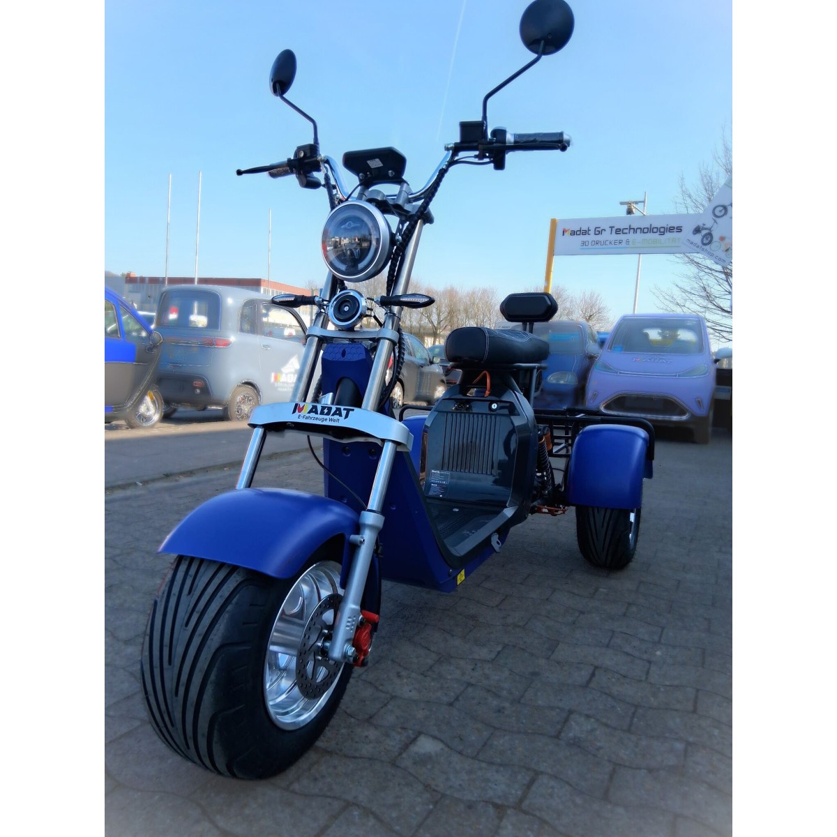 Madat CP-3 Elektroroller Zweisitzer – Dreirad, 45 km/h (25 km/h Option), 20 Ah Akku, 40 km Reichweite, Blau